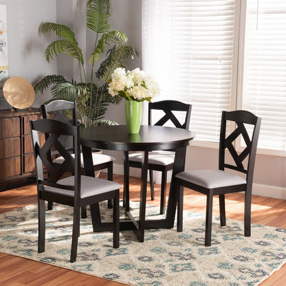 Dark Brown Finished Wood 5-Piece Dining Set