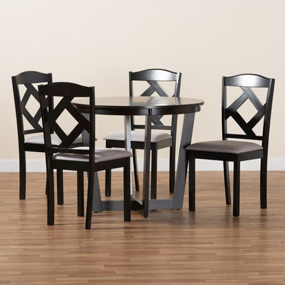 Dark Brown Finished Wood 5-Piece Dining Set