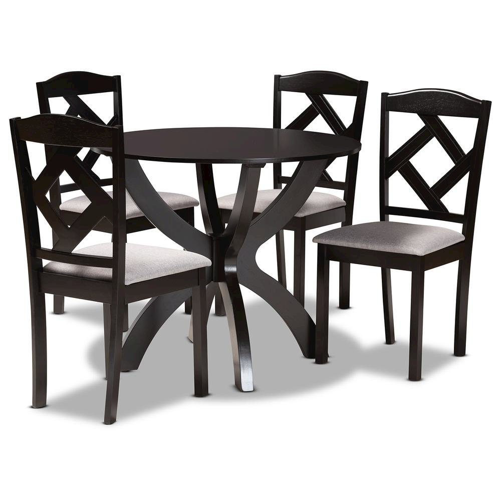 Dark Brown Finished Wood 5-Piece Dining Set