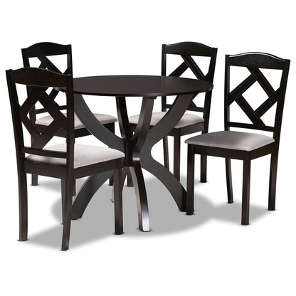 Dark Brown Finished Wood 5-Piece Dining Set