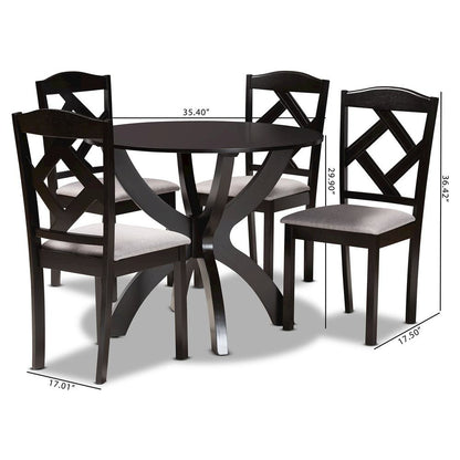 Dark Brown Finished Wood 5-Piece Dining Set