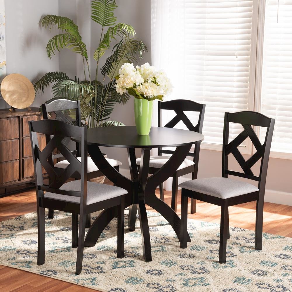 Dark Brown Finished Wood 5-Piece Dining Set