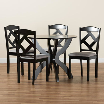Dark Brown Finished Wood 5-Piece Dining Set
