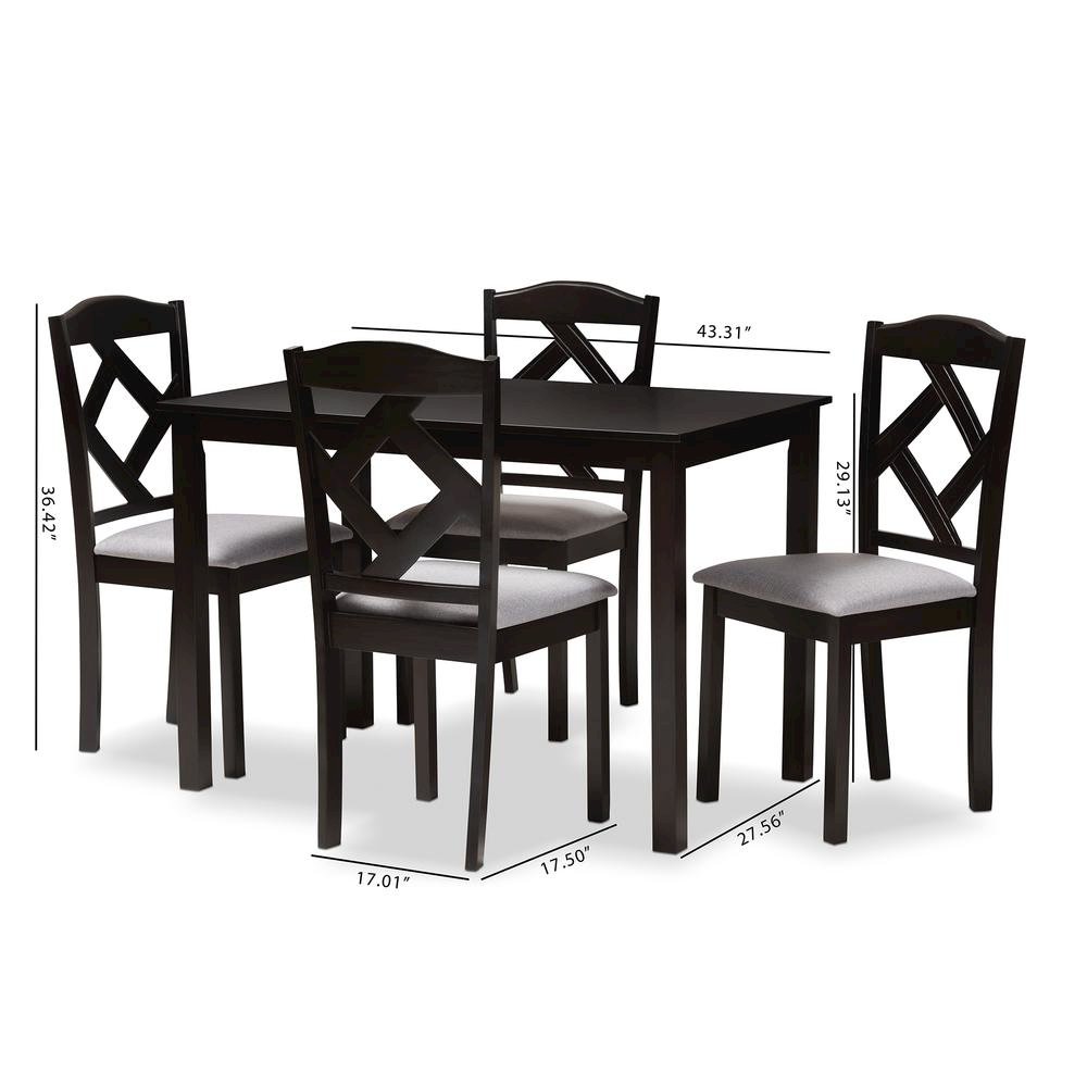 Espresso Brown Finished and Grey Fabric Upholstered 5-Piece Dining Set
