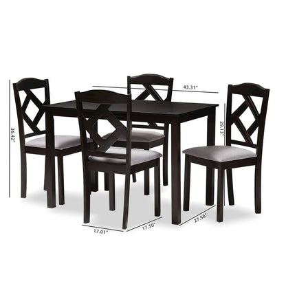 Espresso Brown Finished and Grey Fabric Upholstered 5-Piece Dining Set