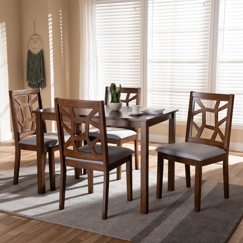 Grey Fabric Upholstered 5-Piece Dining Set