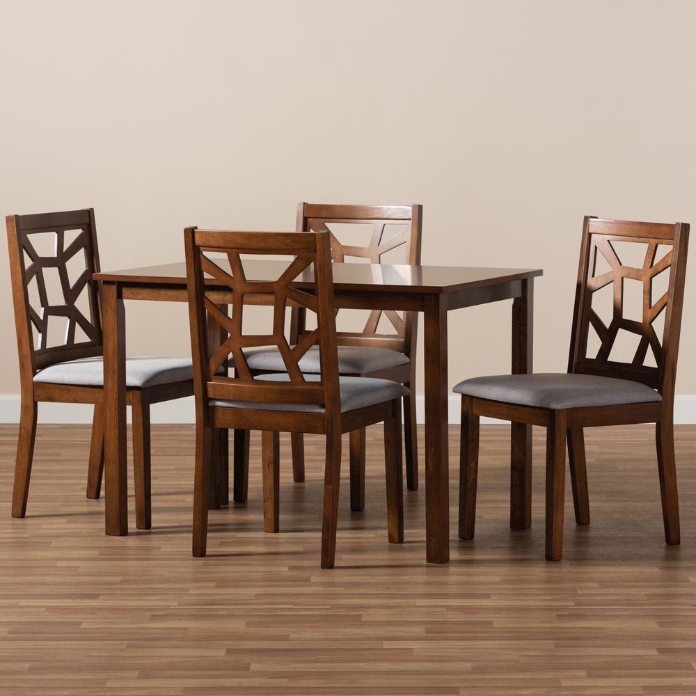 Grey Fabric Upholstered 5-Piece Dining Set