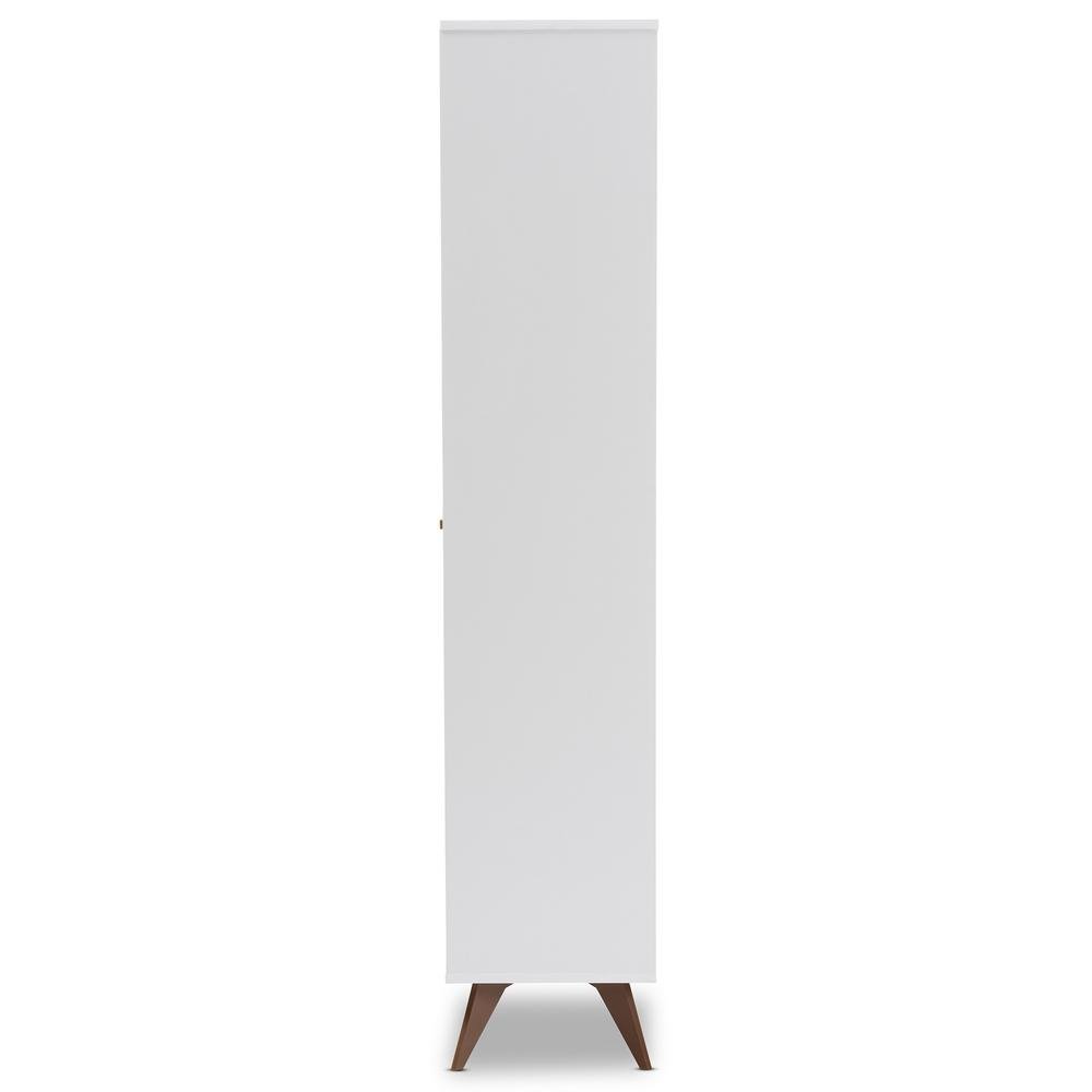 Serafino Mid-Century Modern White and Walnut Finished Wood Wine Cabinet