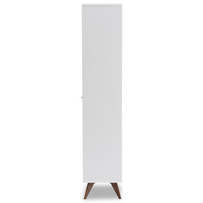 Serafino Mid-Century Modern White and Walnut Finished Wood Wine Cabinet
