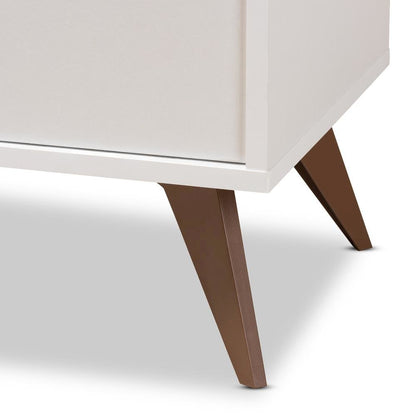 Serafino Mid-Century Modern White and Walnut Finished Wood Wine Cabinet