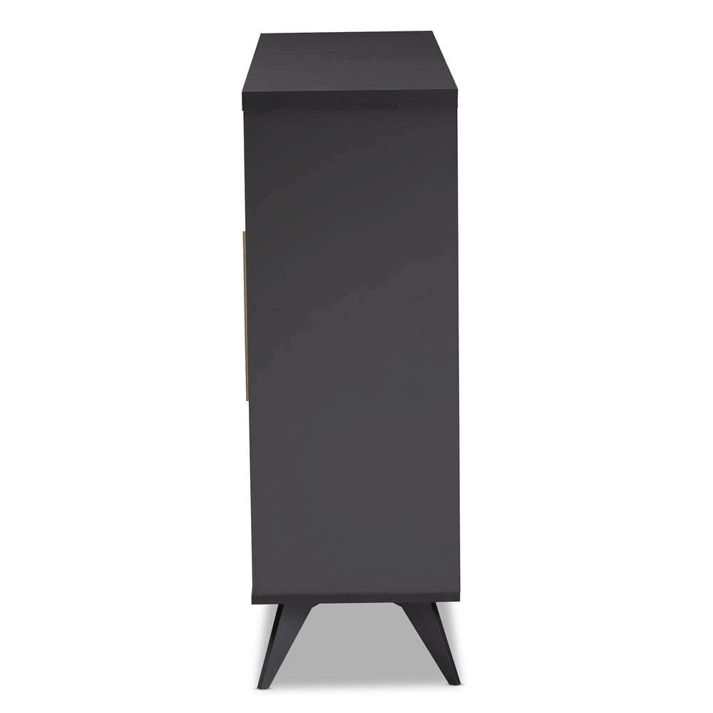 Baxton Studio Pietro Mid-Century Modern Dark Grey and Oak Finished Wine Cabinet