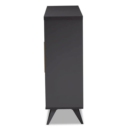 Baxton Studio Pietro Mid-Century Modern Dark Grey and Oak Finished Wine Cabinet
