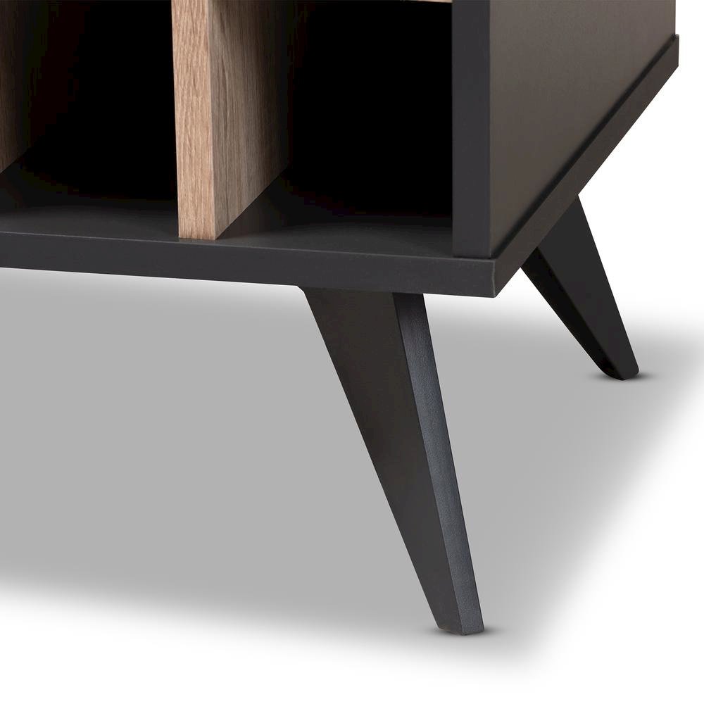 Baxton Studio Pietro Mid-Century Modern Dark Grey and Oak Finished Wine Cabinet