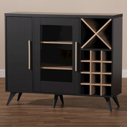Baxton Studio Pietro Mid-Century Modern Dark Grey and Oak Finished Wine Cabinet