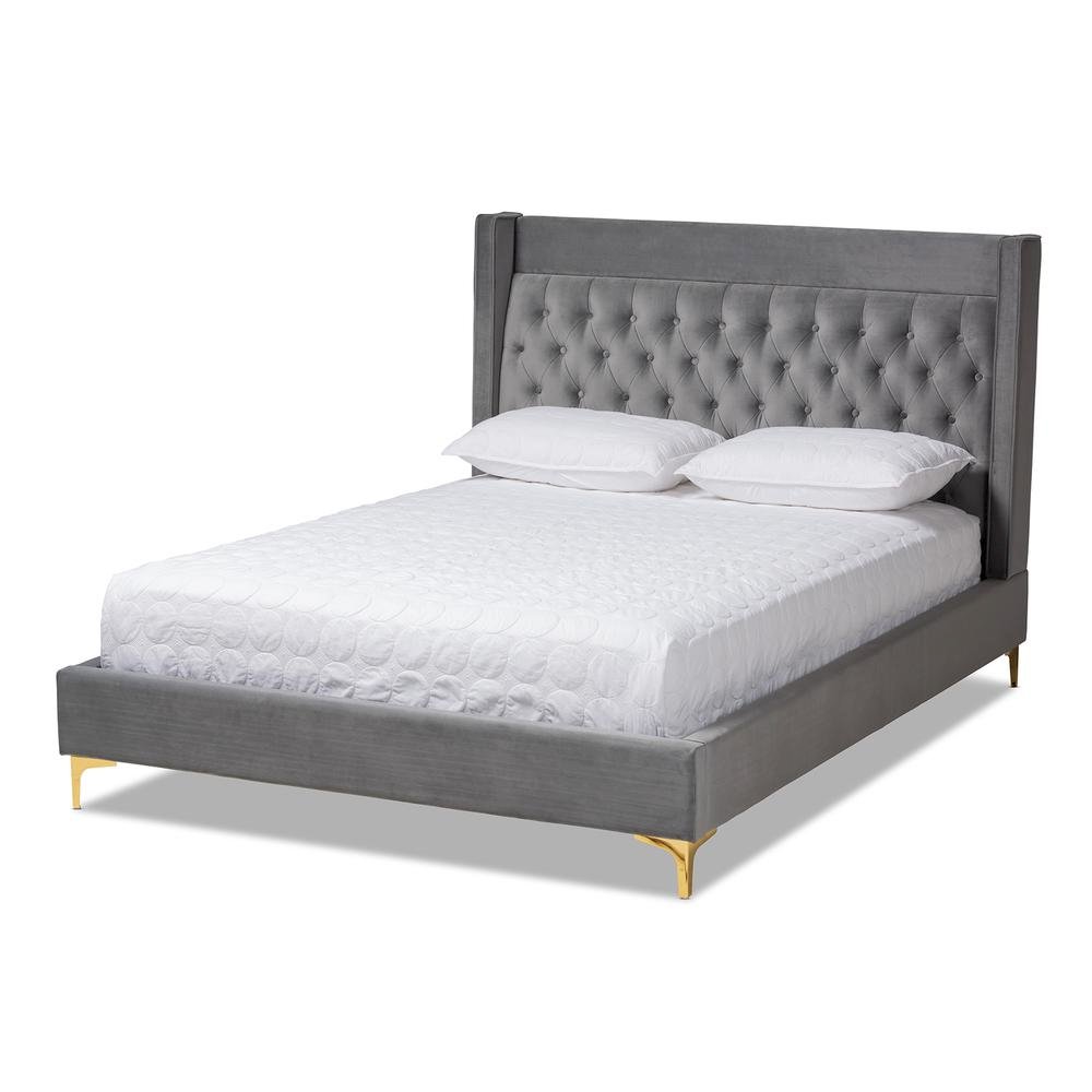 Queen Size Platform Bed with Gold-Finished Legs