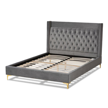 Queen Size Platform Bed with Gold-Finished Legs