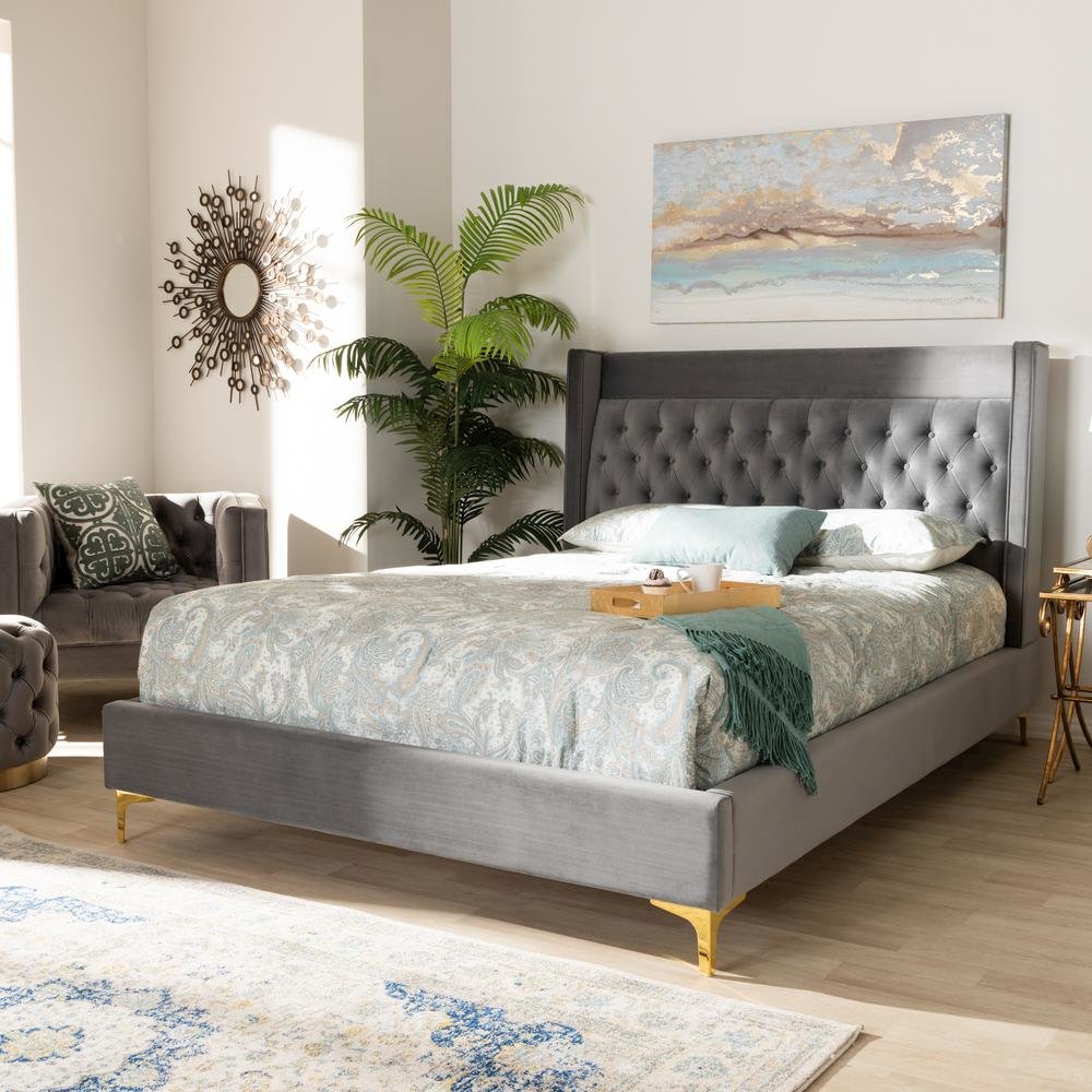 Queen Size Platform Bed with Gold-Finished Legs