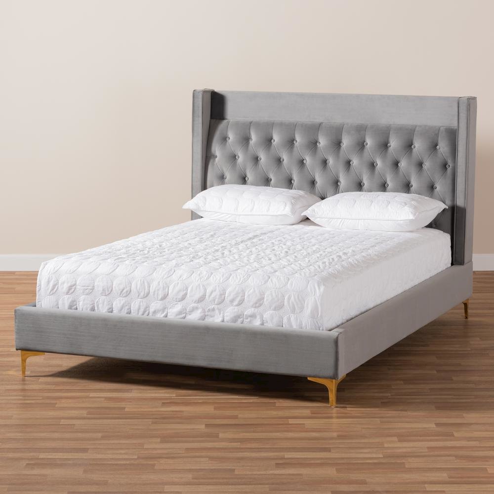 Queen Size Platform Bed with Gold-Finished Legs
