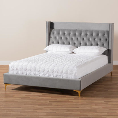 Queen Size Platform Bed with Gold-Finished Legs