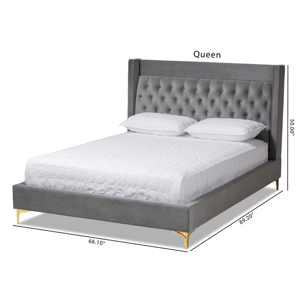 Queen Size Platform Bed with Gold-Finished Legs
