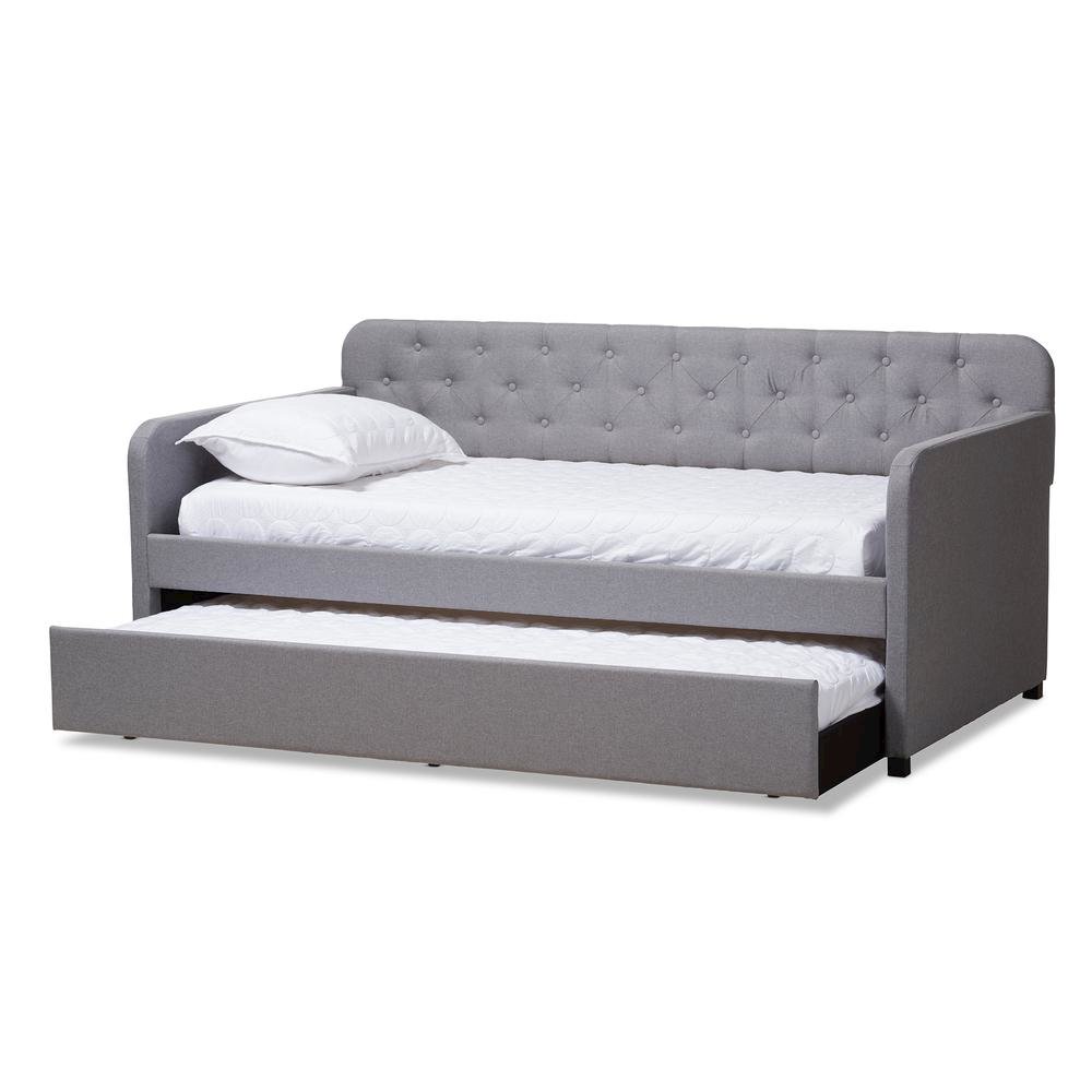 Upholstered Button-Tufted Twin Size Sofa Daybed with Roll-Out Trundle Guest Bed