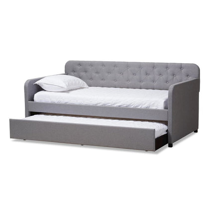 Upholstered Button-Tufted Twin Size Sofa Daybed with Roll-Out Trundle Guest Bed