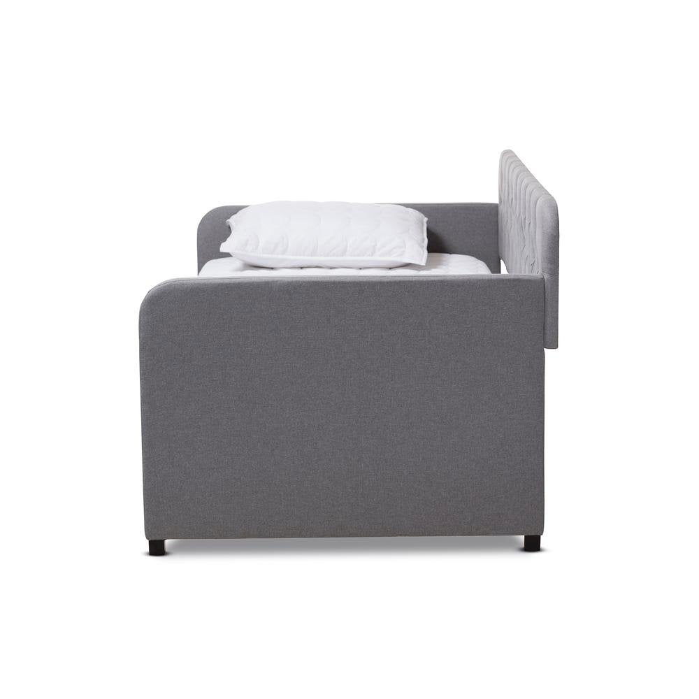 Upholstered Button-Tufted Twin Size Sofa Daybed with Roll-Out Trundle Guest Bed