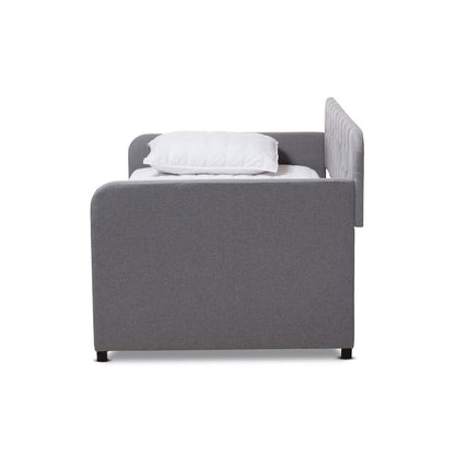 Upholstered Button-Tufted Twin Size Sofa Daybed with Roll-Out Trundle Guest Bed