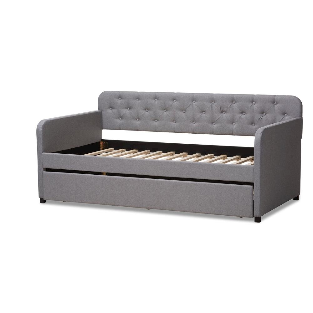 Upholstered Button-Tufted Twin Size Sofa Daybed with Roll-Out Trundle Guest Bed