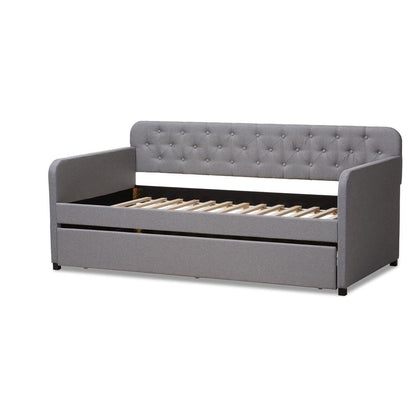 Upholstered Button-Tufted Twin Size Sofa Daybed with Roll-Out Trundle Guest Bed