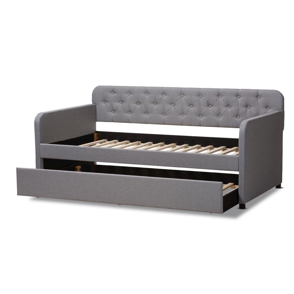 Upholstered Button-Tufted Twin Size Sofa Daybed with Roll-Out Trundle Guest Bed