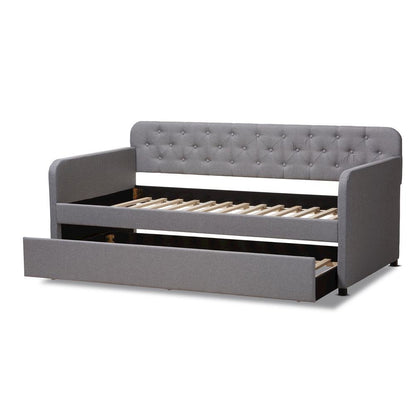 Upholstered Button-Tufted Twin Size Sofa Daybed with Roll-Out Trundle Guest Bed