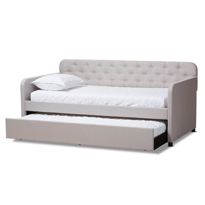 Upholstered Button-Tufted Twin Size Sofa Daybed with Roll-Out Trundle Guest Bed