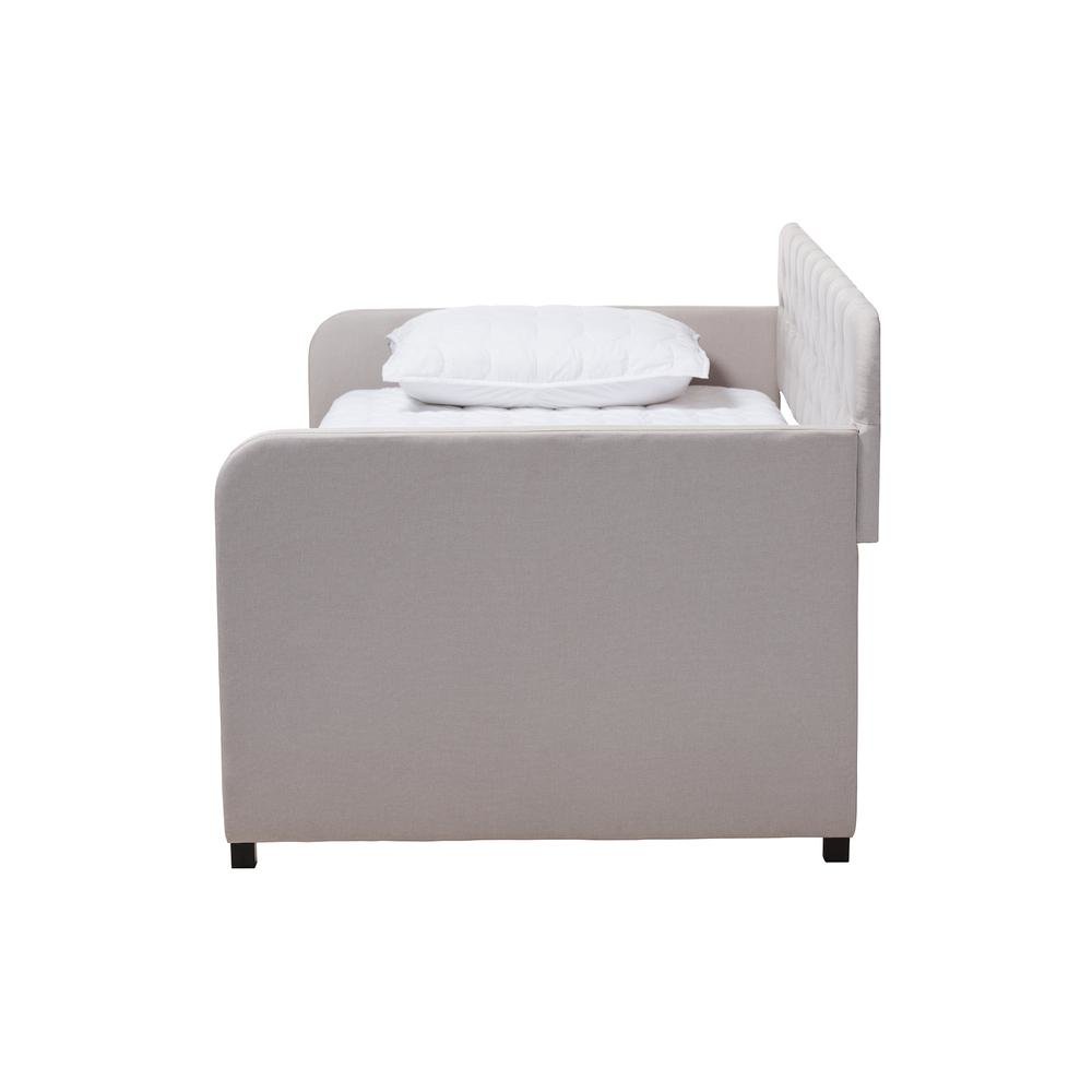 Upholstered Button-Tufted Twin Size Sofa Daybed with Roll-Out Trundle Guest Bed