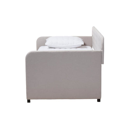 Upholstered Button-Tufted Twin Size Sofa Daybed with Roll-Out Trundle Guest Bed