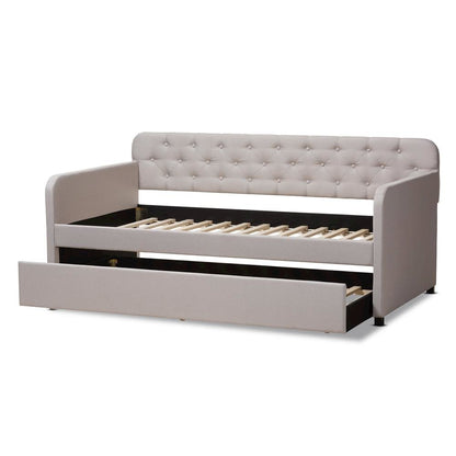 Upholstered Button-Tufted Twin Size Sofa Daybed with Roll-Out Trundle Guest Bed