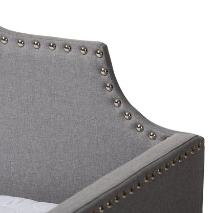 Grey Fabric Upholstered Twin Size Sofa Daybed with Roll Out Trundle Guest Bed