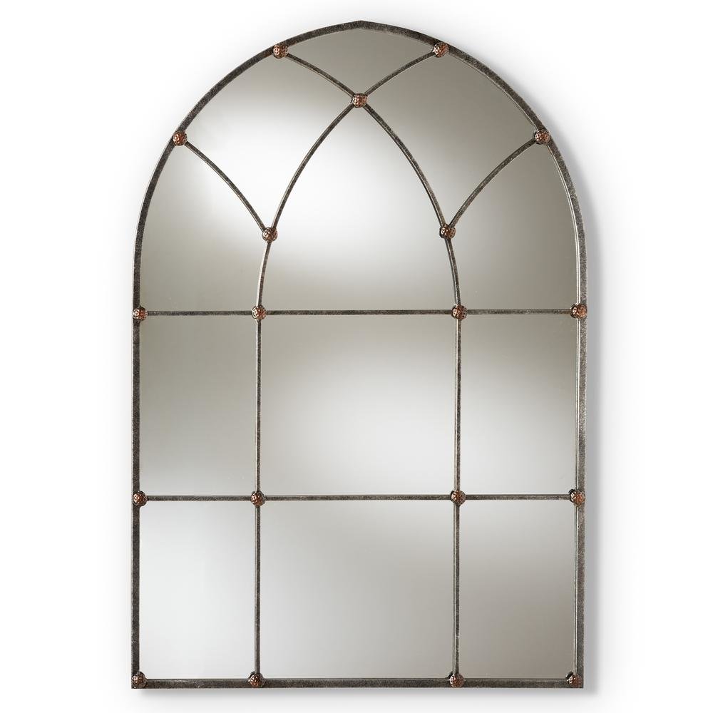 Tova Vintage Farmhouse Antique Silver Finished Arched Window Accent Wall Mirror