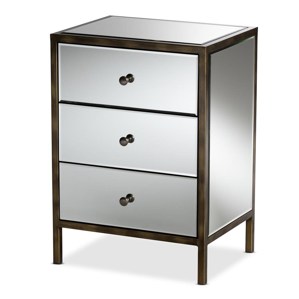Hollywood Regency Glamour Style Mirrored 3-Drawer End Table