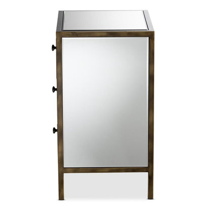Hollywood Regency Glamour Style Mirrored 3-Drawer End Table
