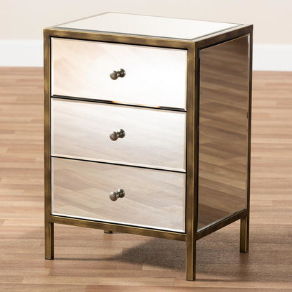 Hollywood Regency Glamour Style Mirrored 3-Drawer End Table