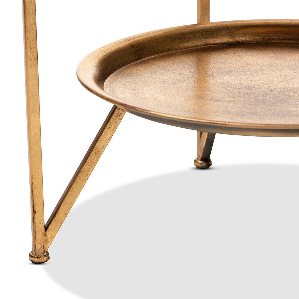 Antique Gold Finished Metal and Mirrored Glass Accent Table with Tray Shelf
