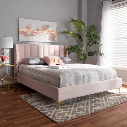 Queen Size Platform Bed with Gold-Tone Legs