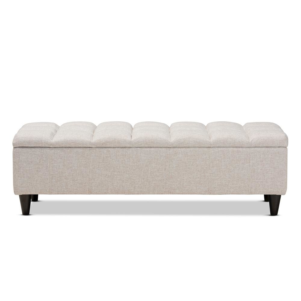 Light Blue Fabric Upholstered Dark Brown Finished Wood Storage Bench Ottoman