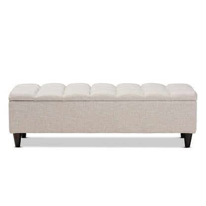 Light Blue Fabric Upholstered Dark Brown Finished Wood Storage Bench Ottoman