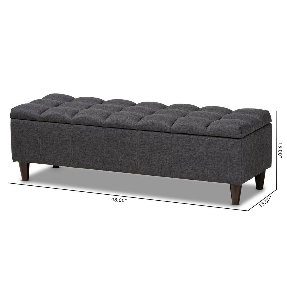 Charcoal Fabric Upholstered Dark Brown Finished Wood Storage Bench Ottoman