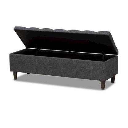 Charcoal Fabric Upholstered Dark Brown Finished Wood Storage Bench Ottoman