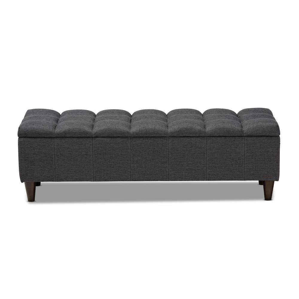 Charcoal Fabric Upholstered Dark Brown Finished Wood Storage Bench Ottoman