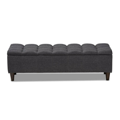 Charcoal Fabric Upholstered Dark Brown Finished Wood Storage Bench Ottoman
