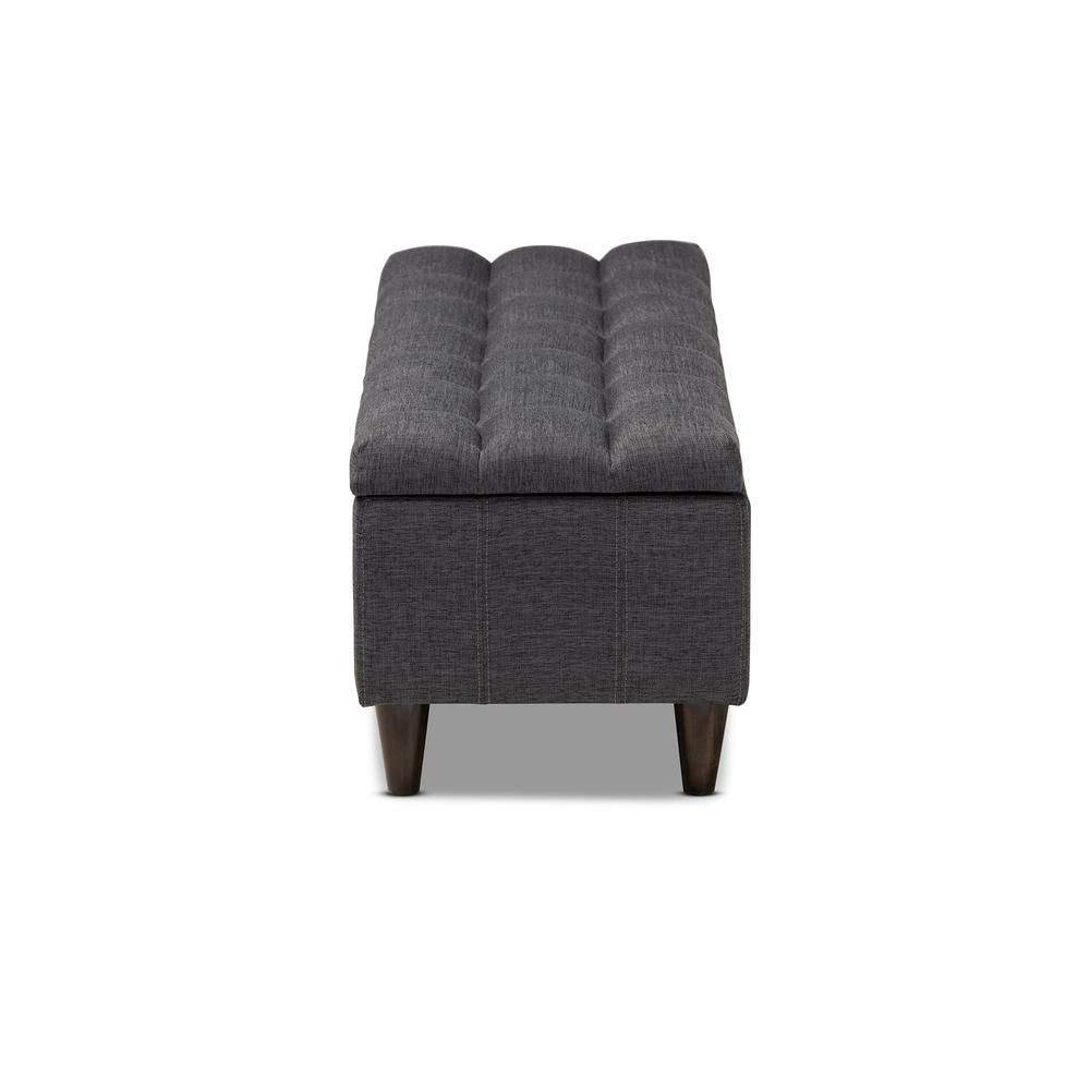 Charcoal Fabric Upholstered Dark Brown Finished Wood Storage Bench Ottoman